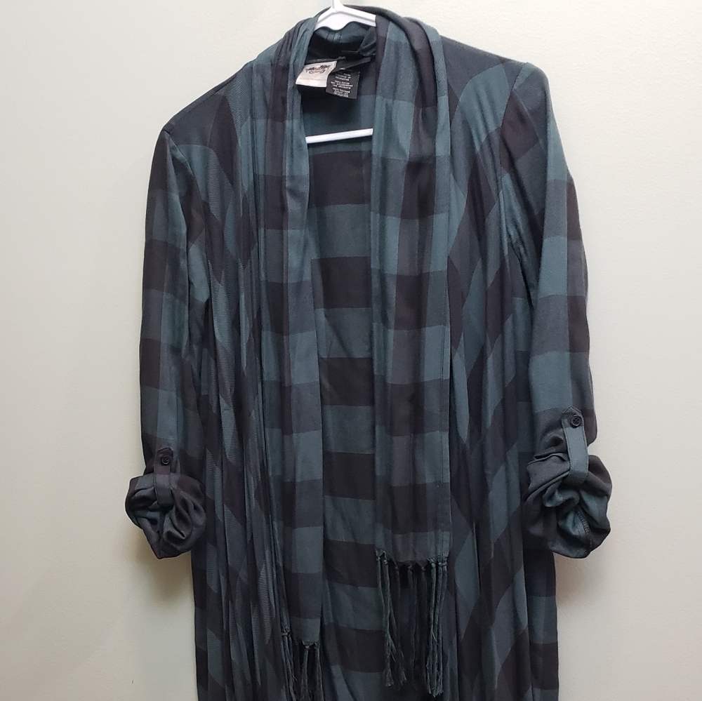 Harley Davidson Plaid Cardigan with Embellishment on Back Size Small